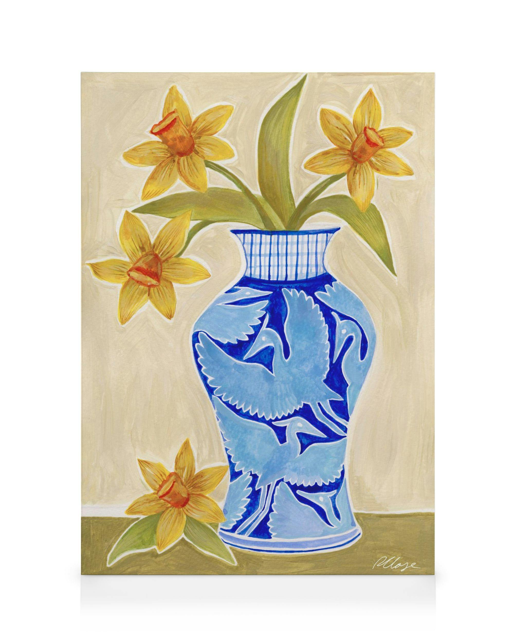 Rosanna Corfe - Daffodil Vase Canvas (50x70 cm - Fotokaders zwart)