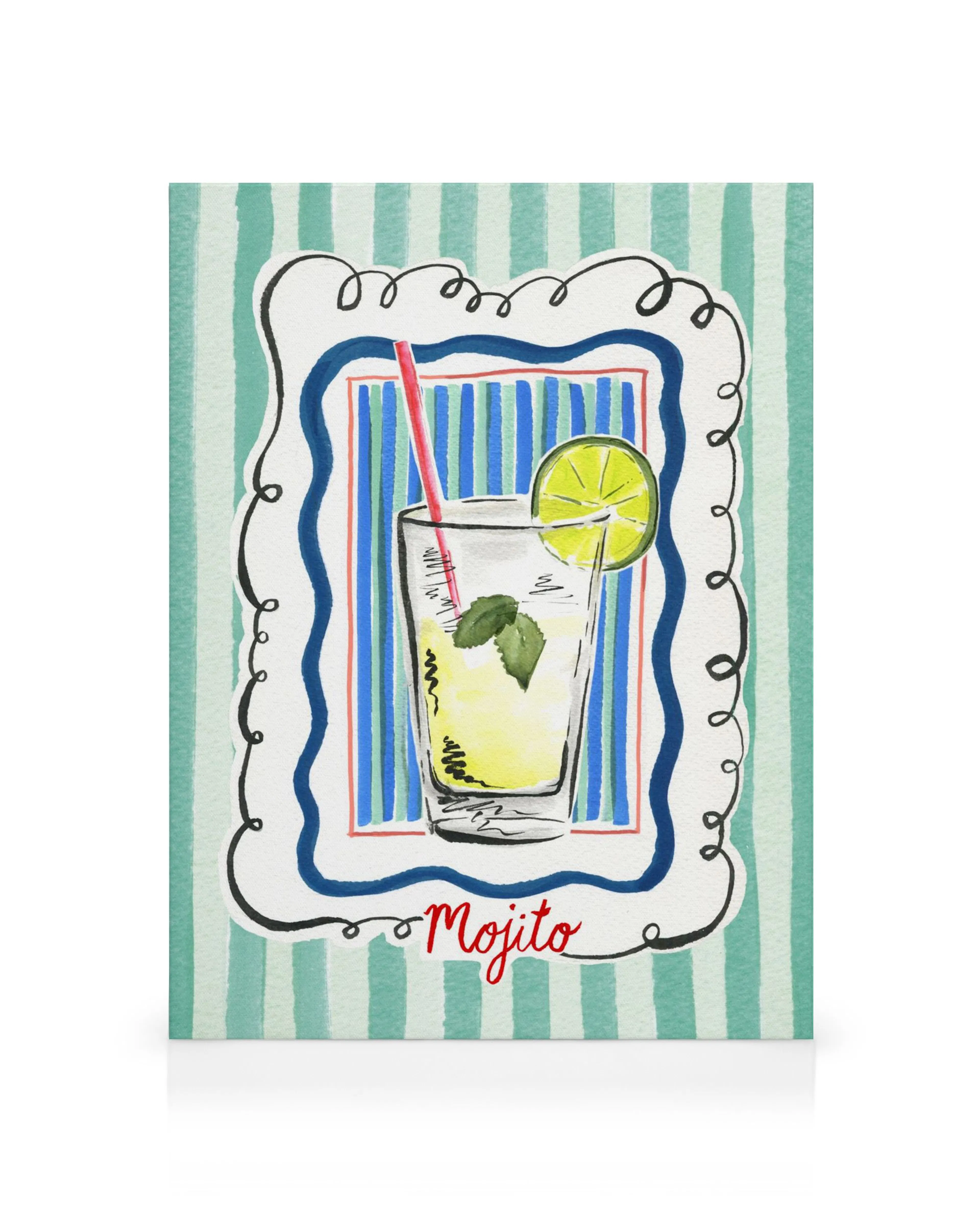 Lienzo Emily Daborn, mojito vibrante en verde y lima sobre fondo colorido, estilo fresco y refrescante.