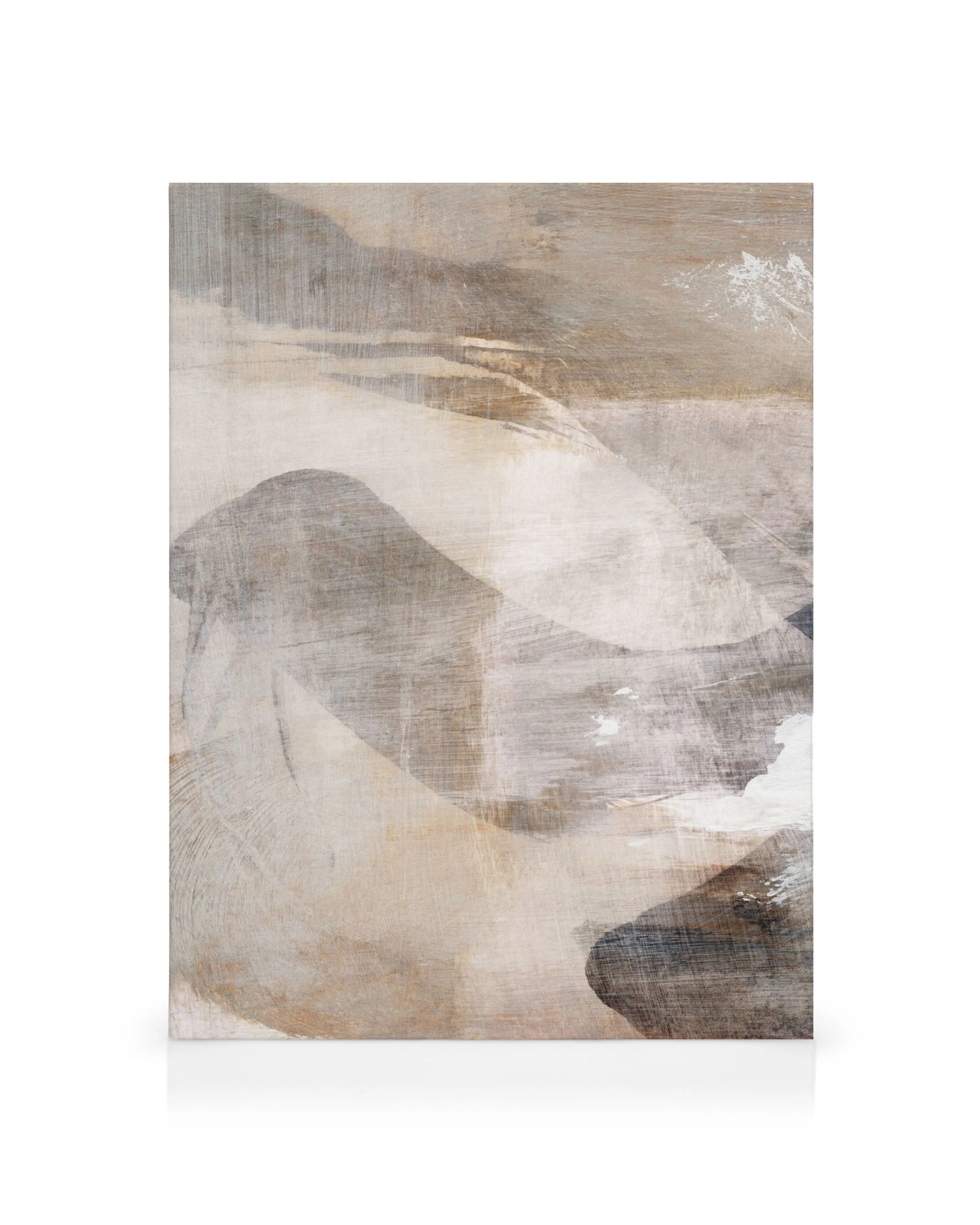 Dan Hobday Layers No1 abstract canvas print with brushstrokes in beige, brown, and white tones.