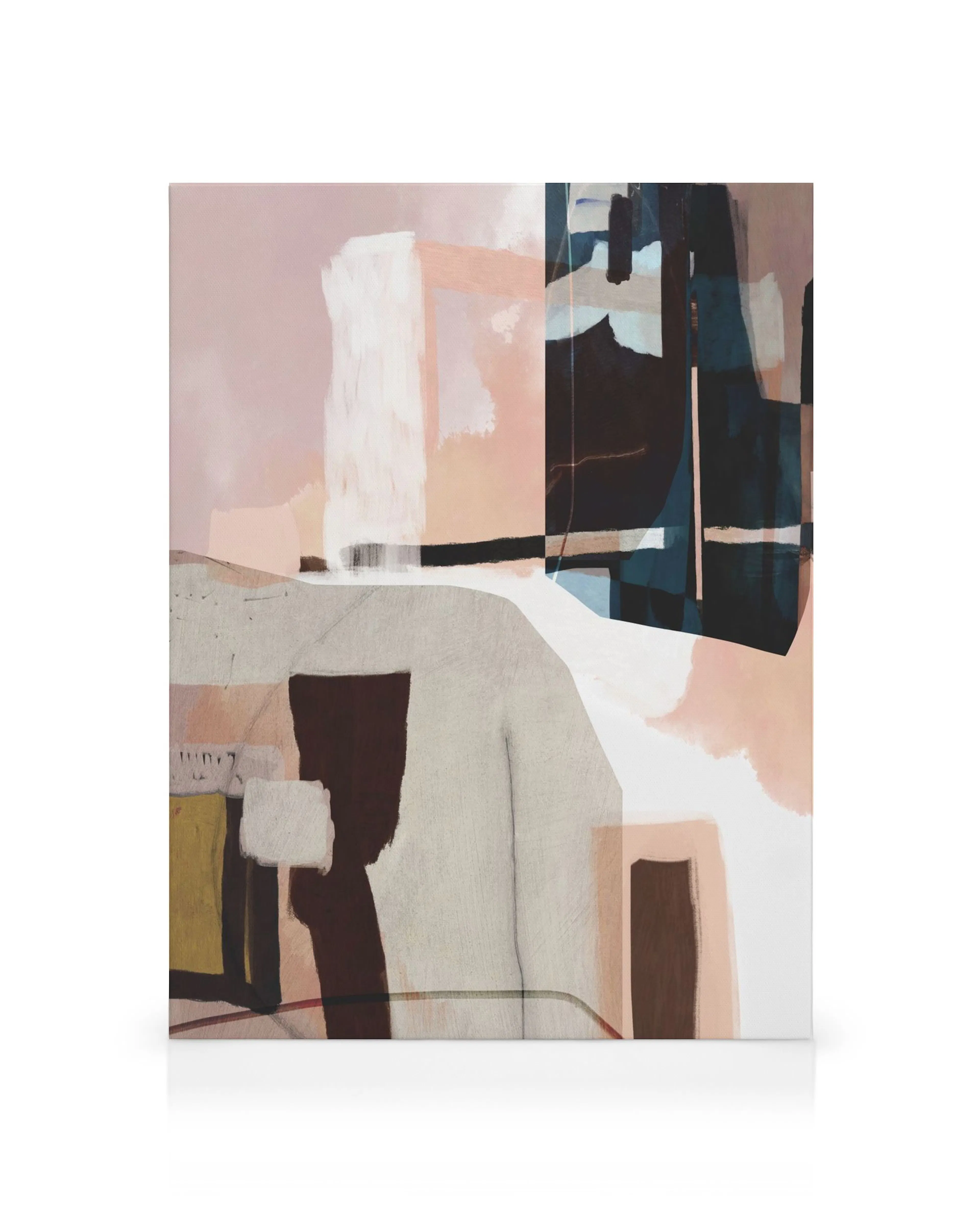 Dan Hobday Automate abstract canvas print with pink, brown, and blue shapes.
