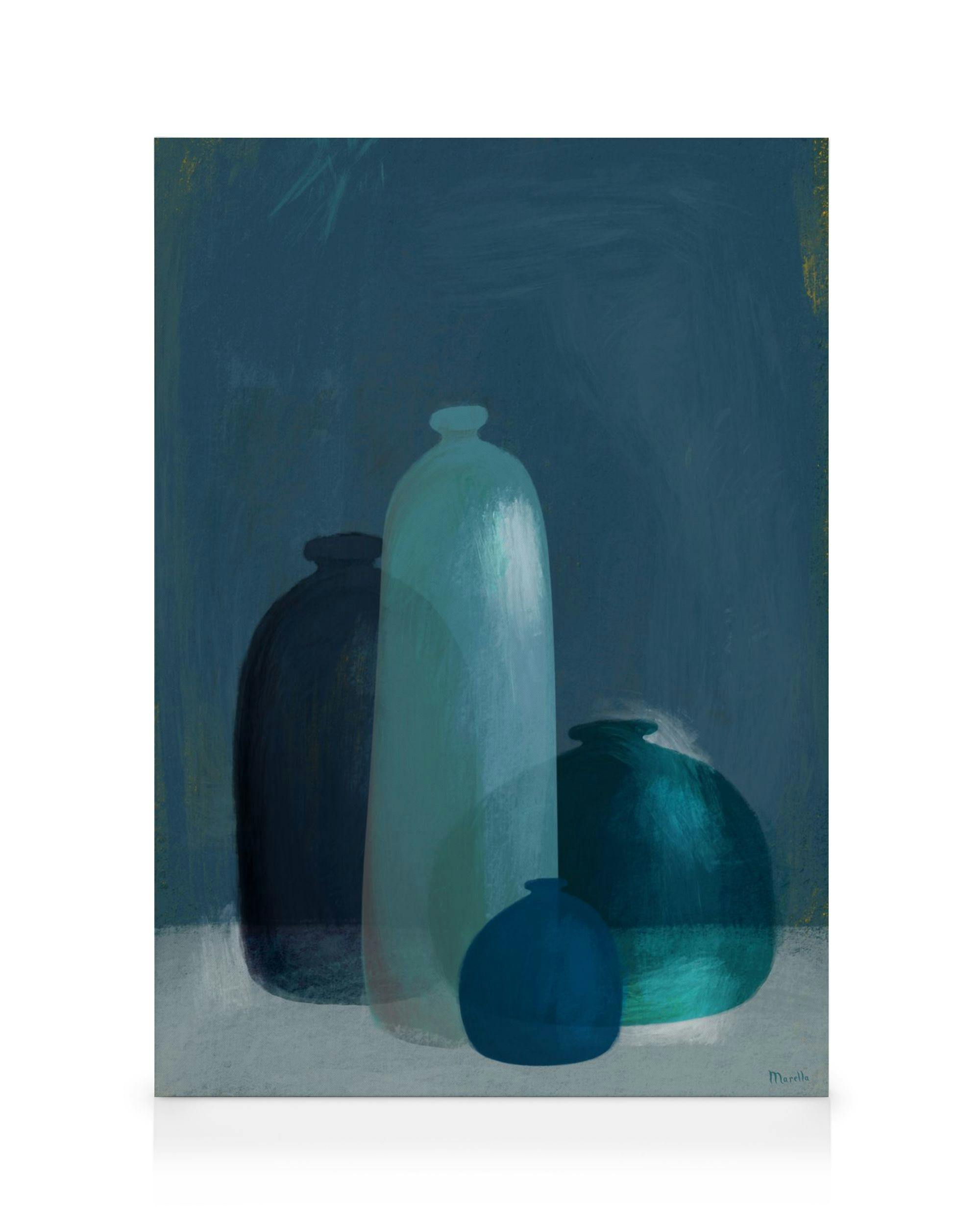 Canvas Prints Marco Marella - Still Life with Blue Glass Vases Canvas print (30x40 cm)