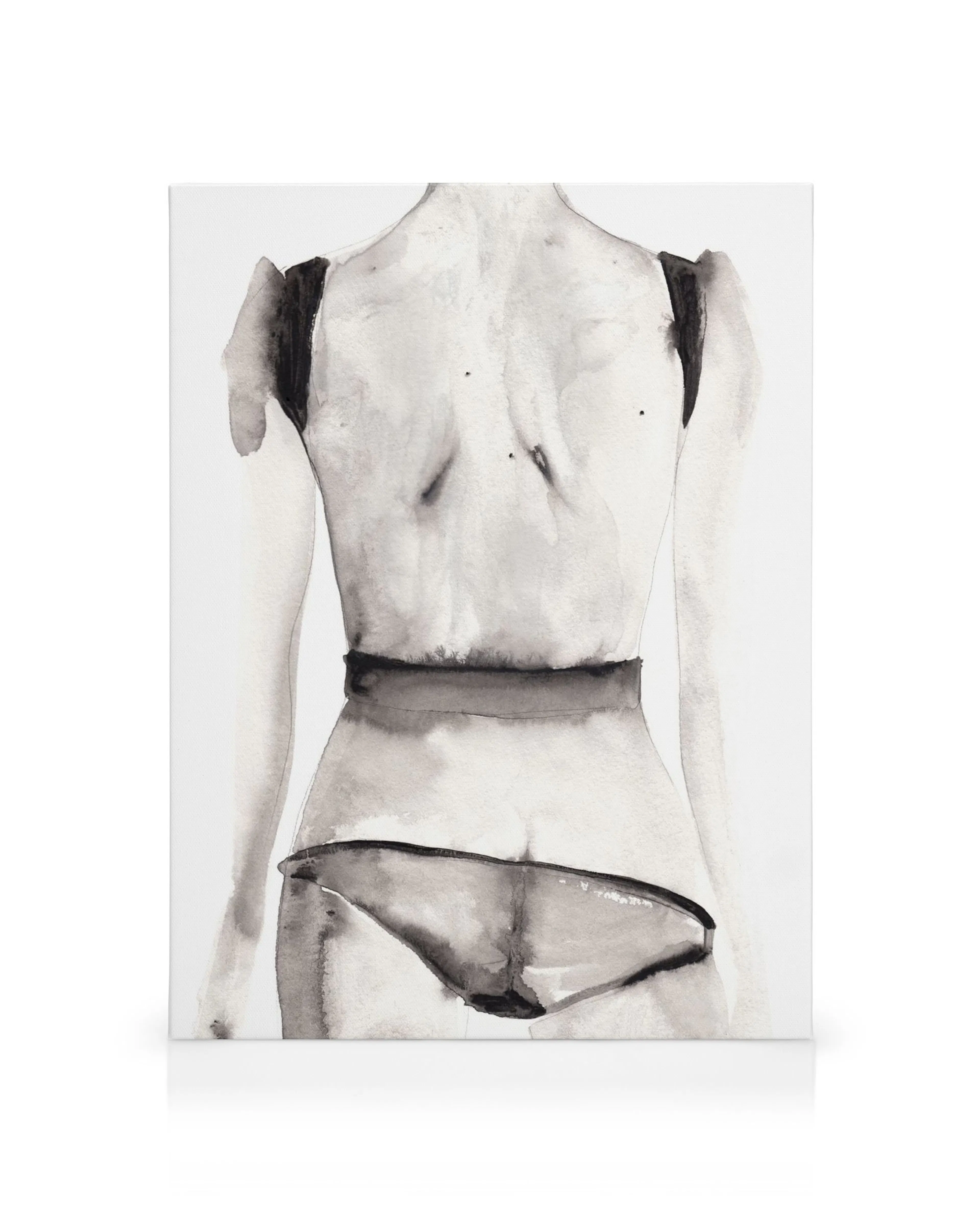 Victoria Verbaan watercolor torso canvas print featuring a black and white abstract female back in a minimalist style.