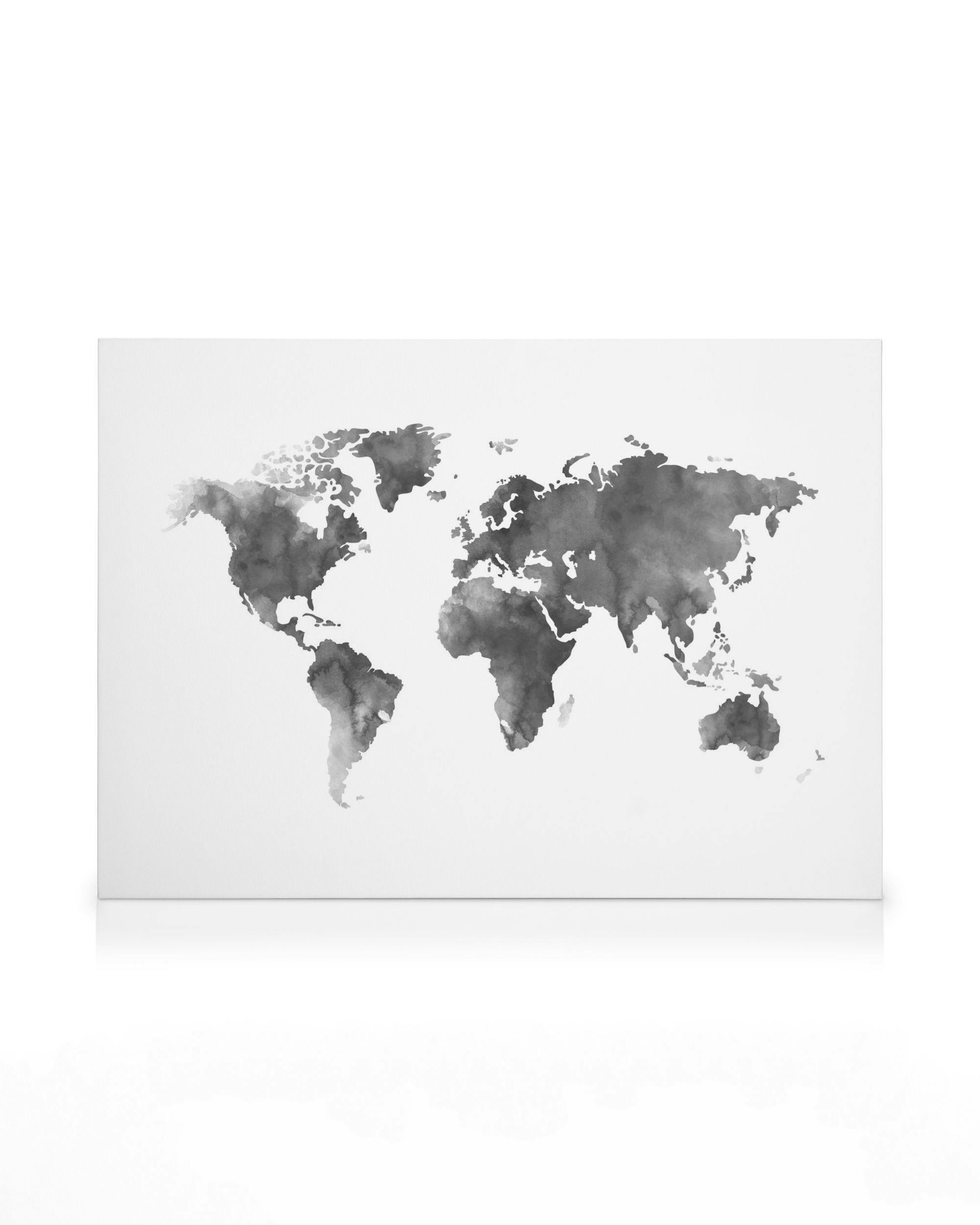 Canvas Prints World Map Grey Watercolour, Canvas print (50x70 cm - Black Frame)