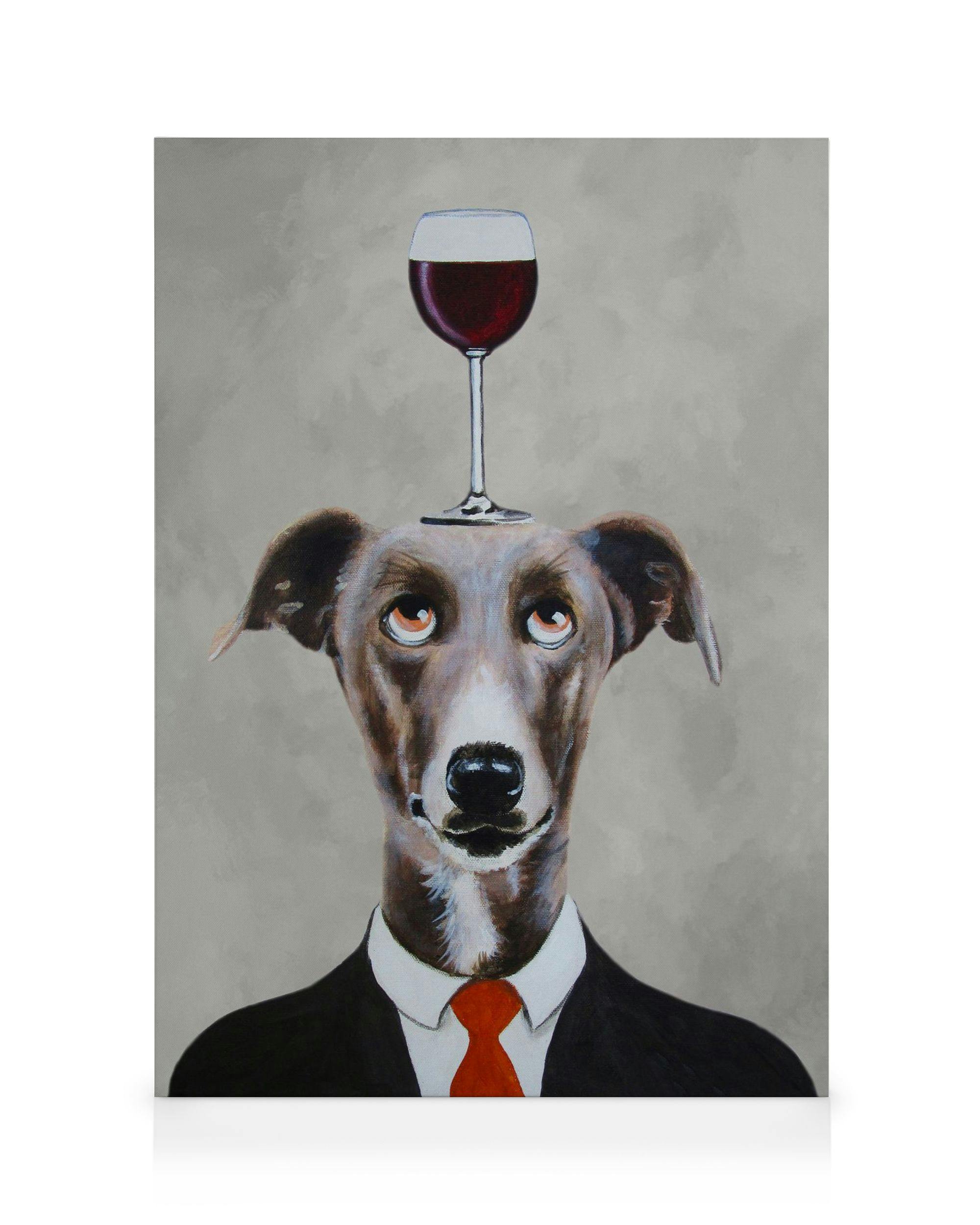 Coco De Paris - Greyhound with Wine Glass Tableau sur toile (30x40 cm - Cadre noir) - Toiles par Desenio