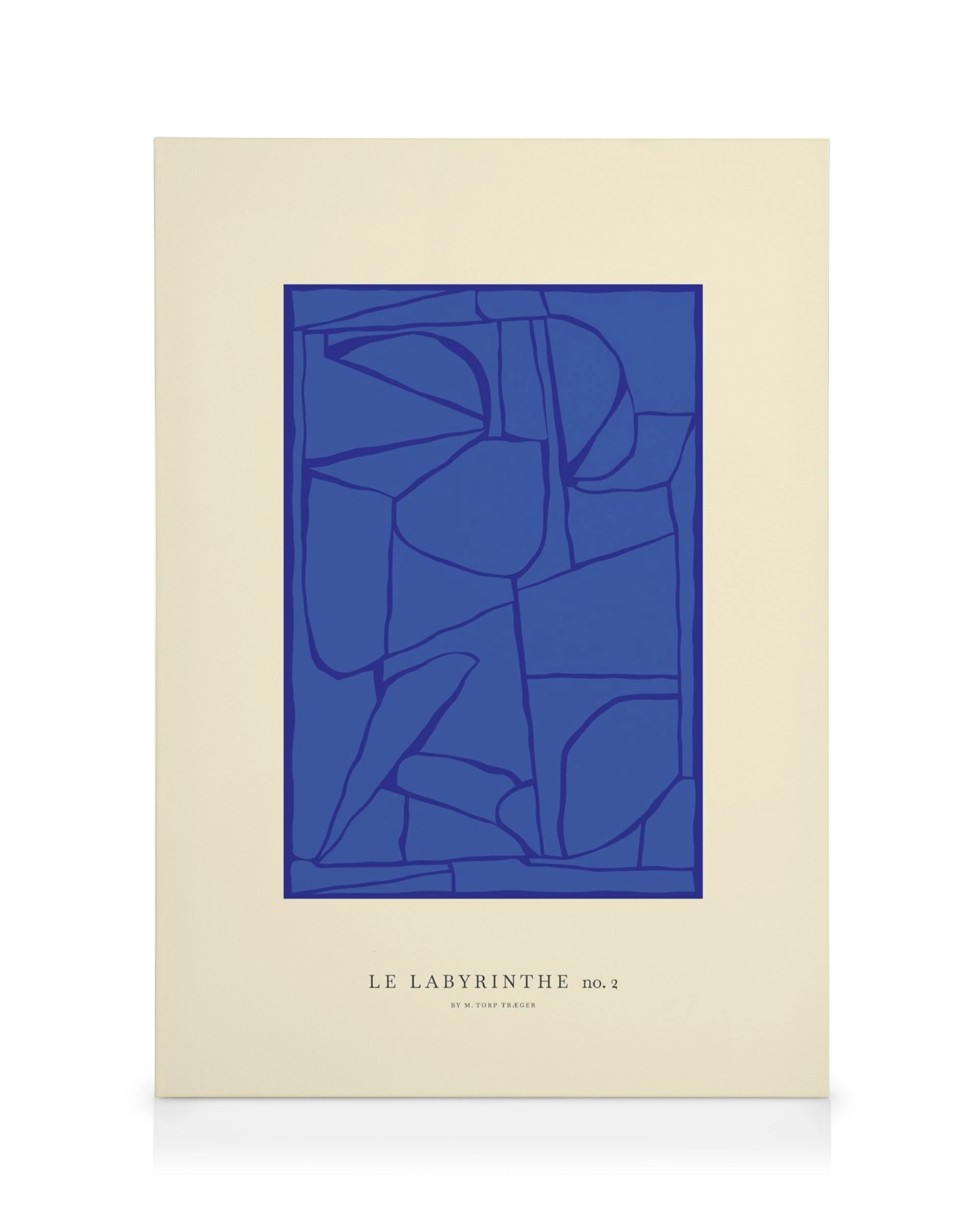Toile Le Labyrinthe no 2 avec un motif abstrait bleu cobalt sur fond crème.