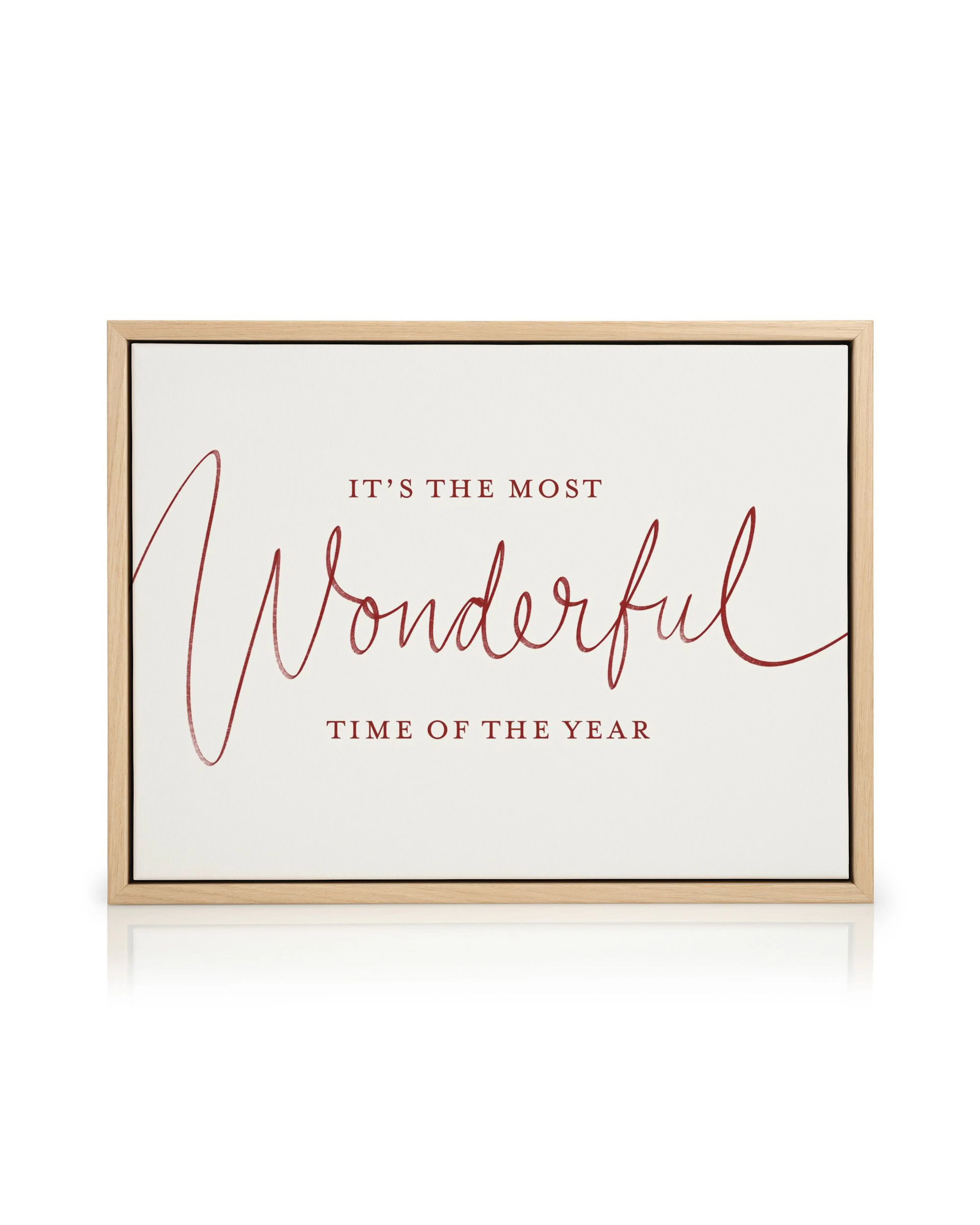 Witte canvas met Its The Most Wonderful Time Of The Year in rood sierlijk schrift en tekst, kerstdecoratie