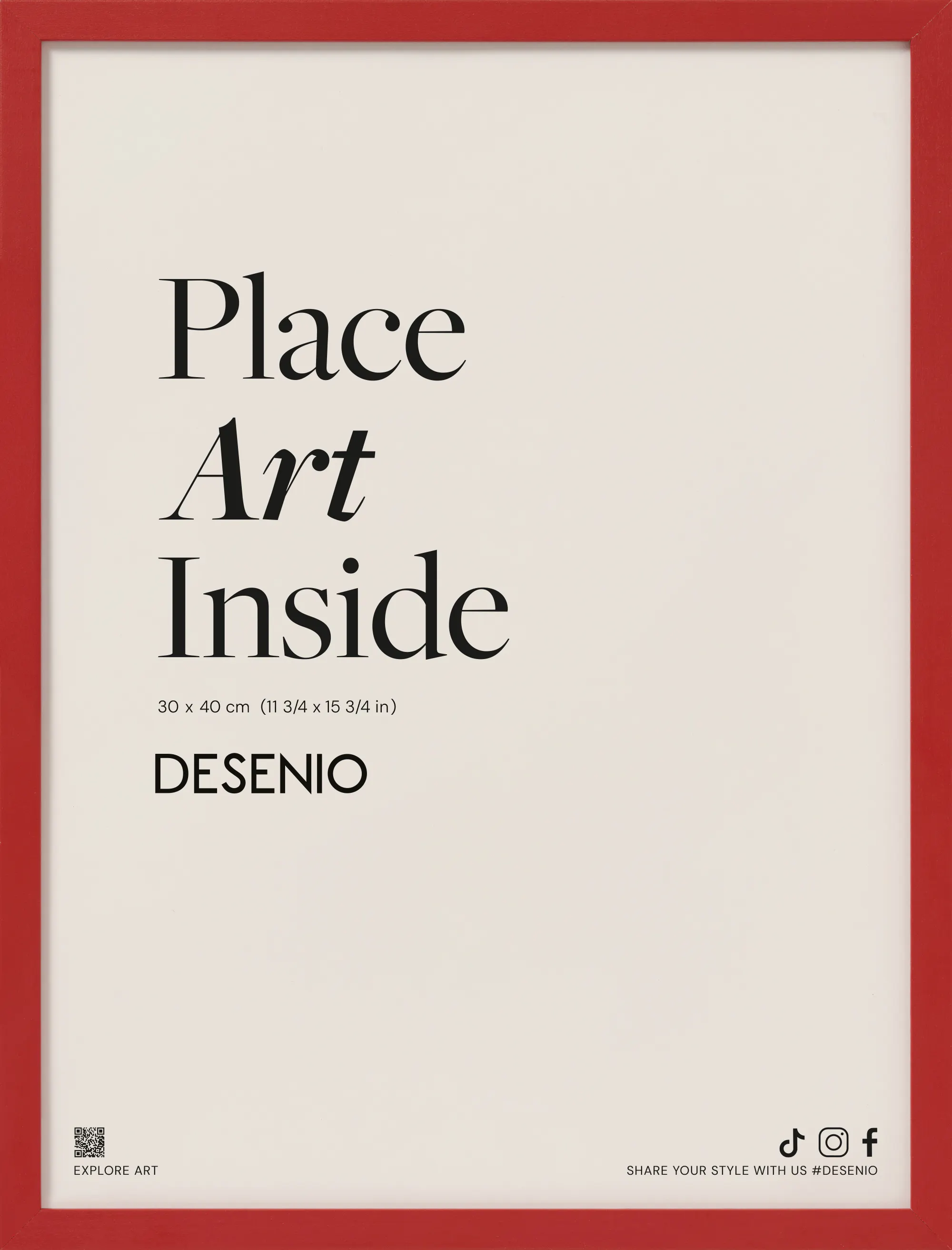 Poster mit dem Text Place Art Inside in Schwarz auf beigem Hintergrund, umrandet von einem roten Rahmen.
