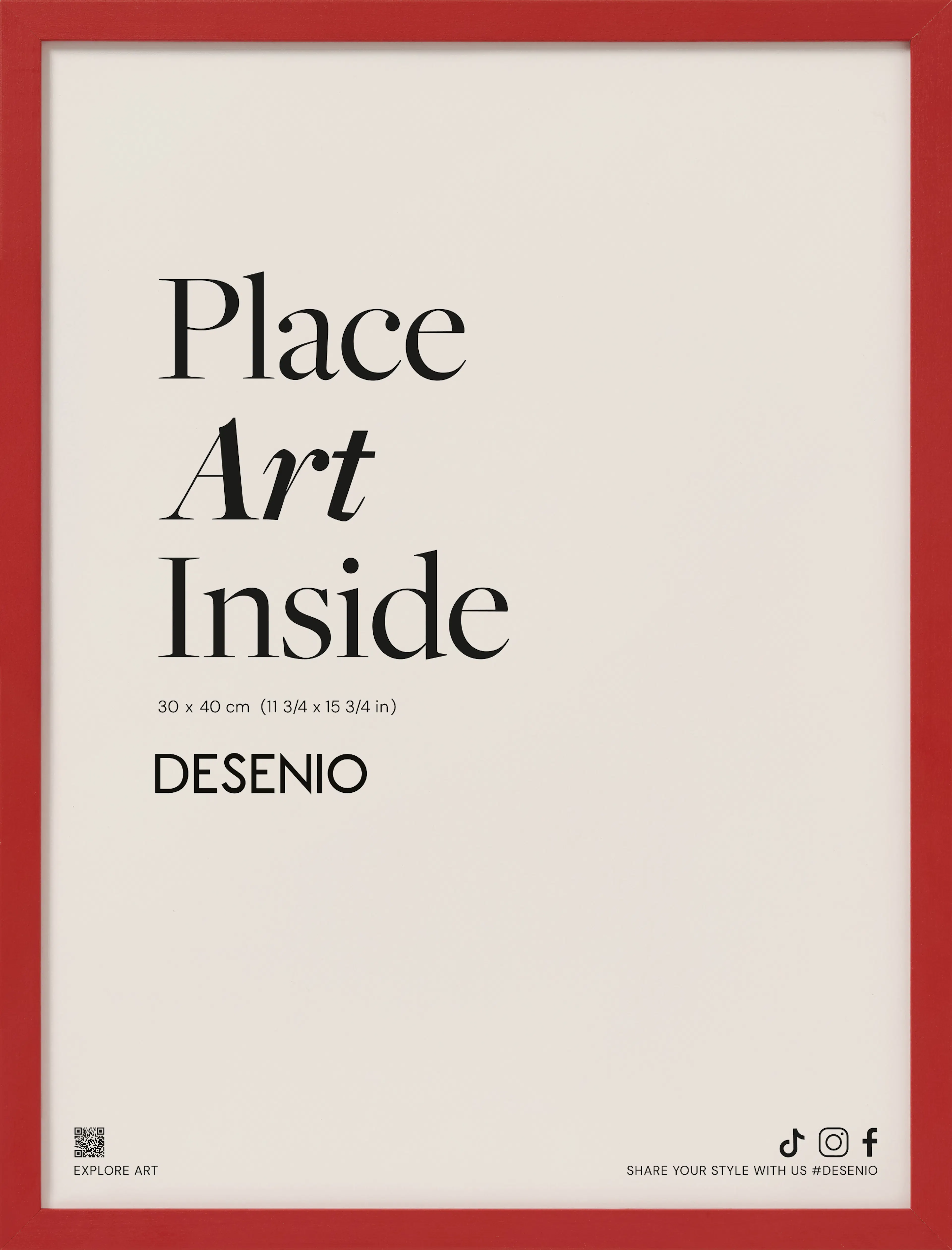 Poster mit dem Text Place Art Inside in Schwarz auf beigem Hintergrund, umrandet von einem roten Rahmen.