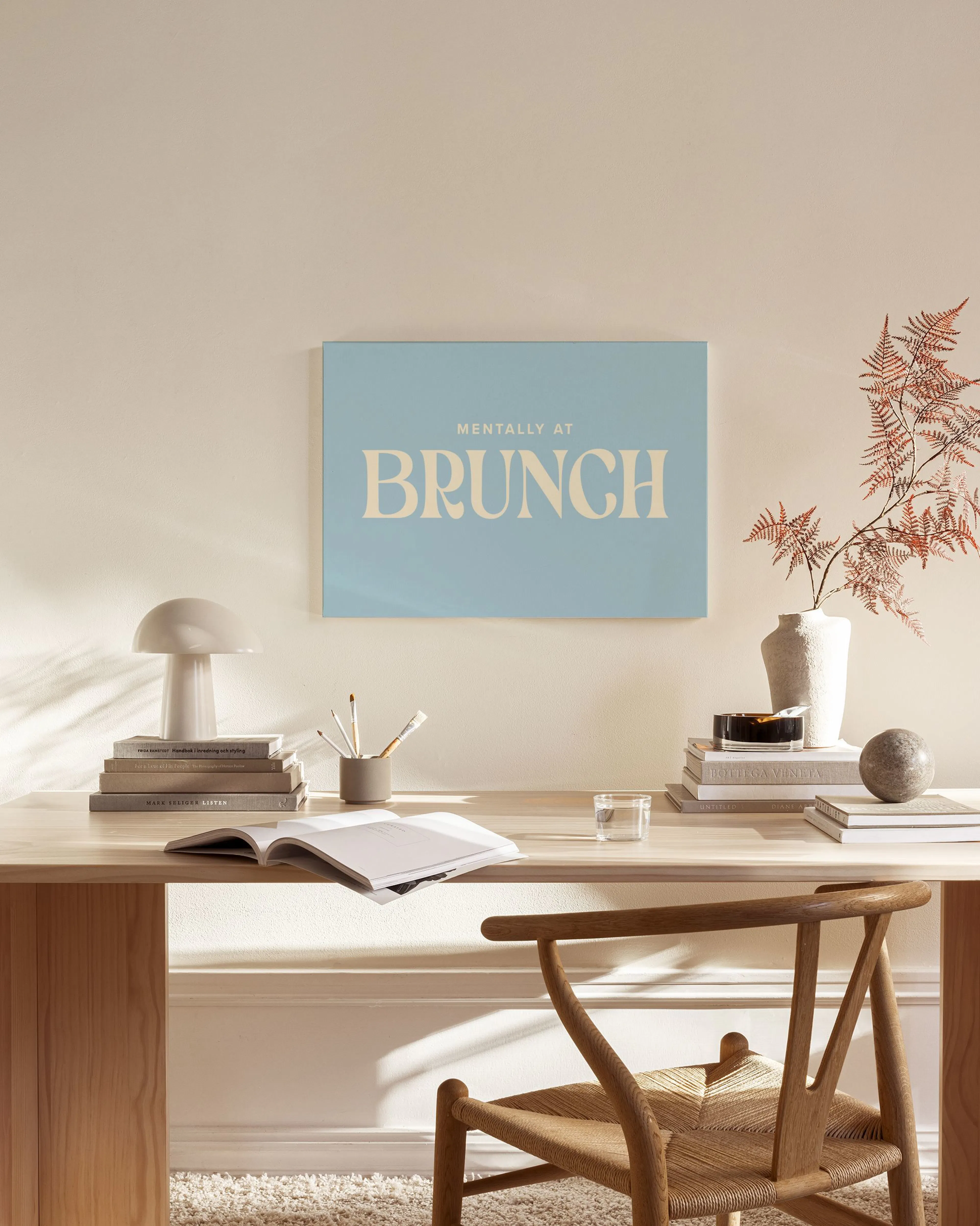 Mentally at Brunch, Toile Décorative Typographie Brunch Fond Bleu Clair