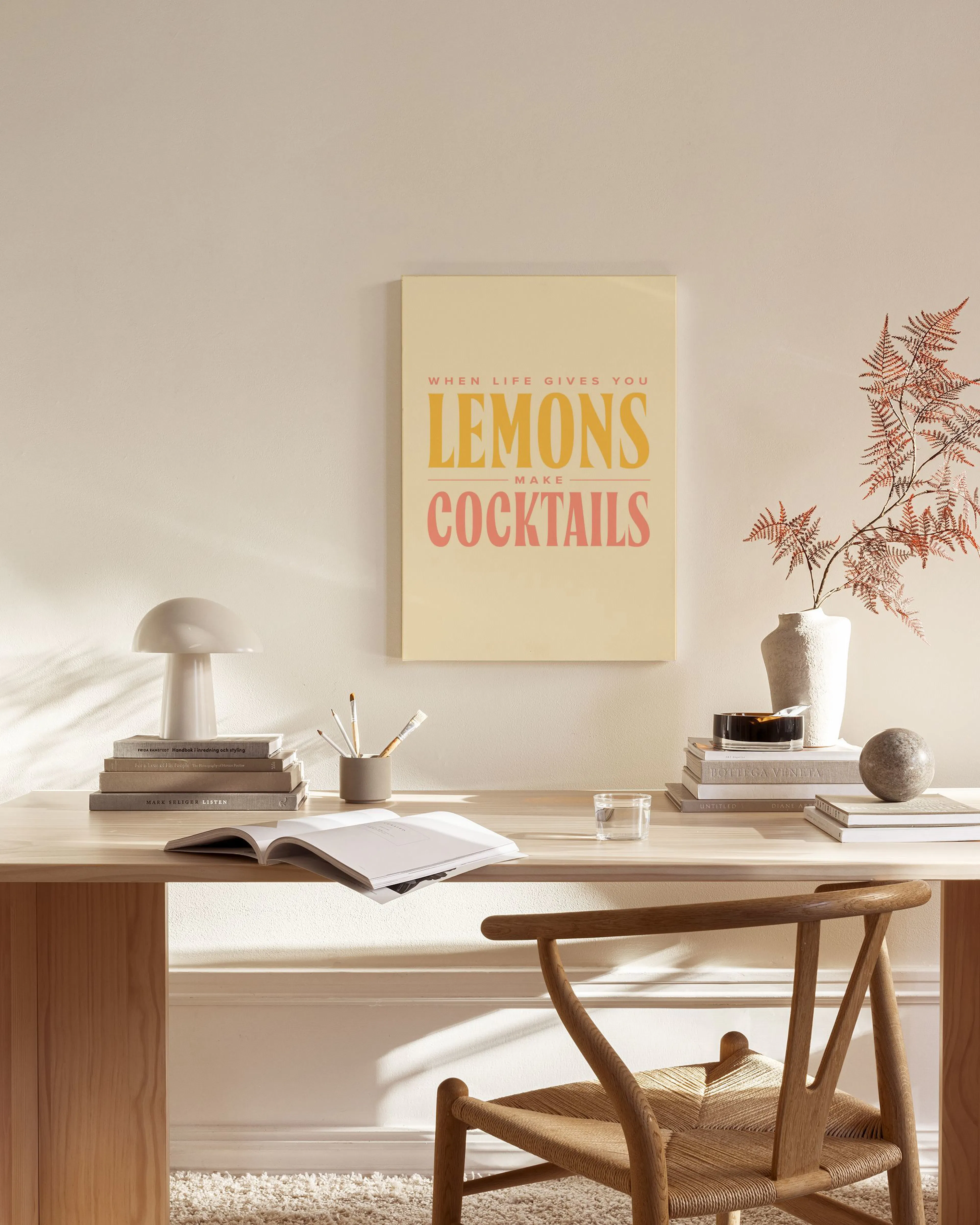 Make Cocktails, Arte de Pared Tipográfico con Cita de Cócteles y Limones