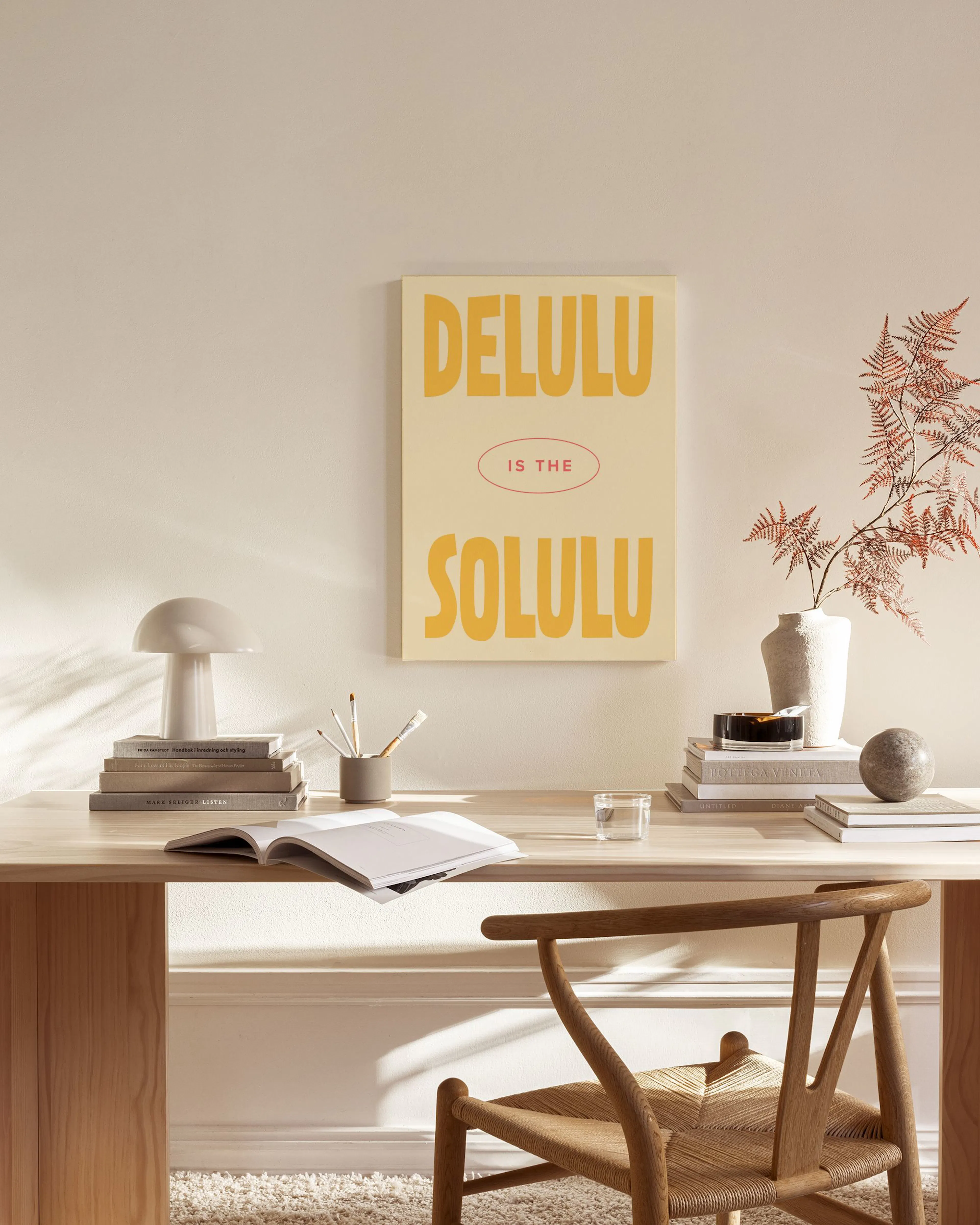 Delulu is the Solulu, Bold Yellow Typography Canvas Wall Art
