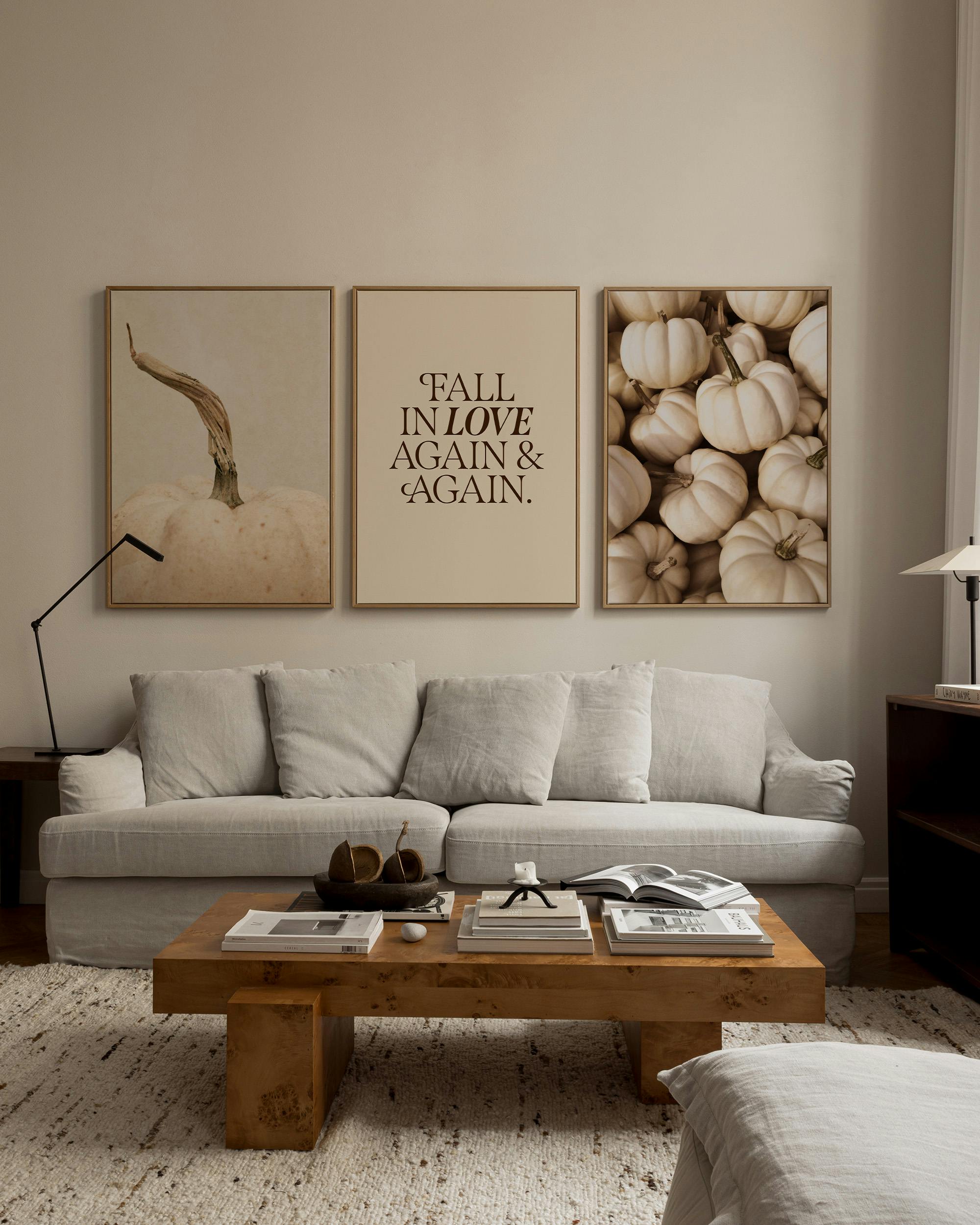 White Pumpkin Love Canvas Trio (50x70 cm - Svart Ramme)