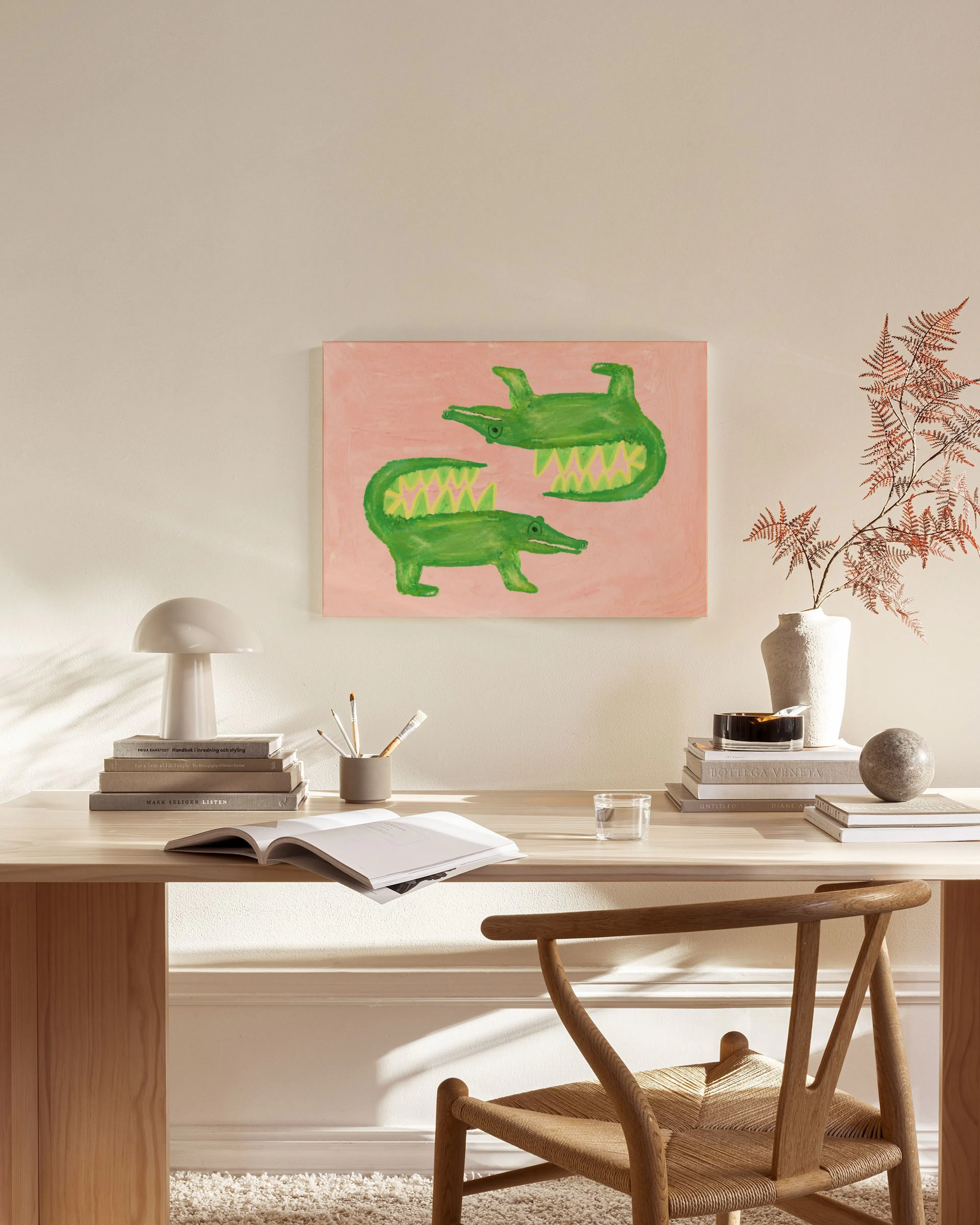 Snappy Friends, Art Mural Crocodiles Verts sur Fond Rose