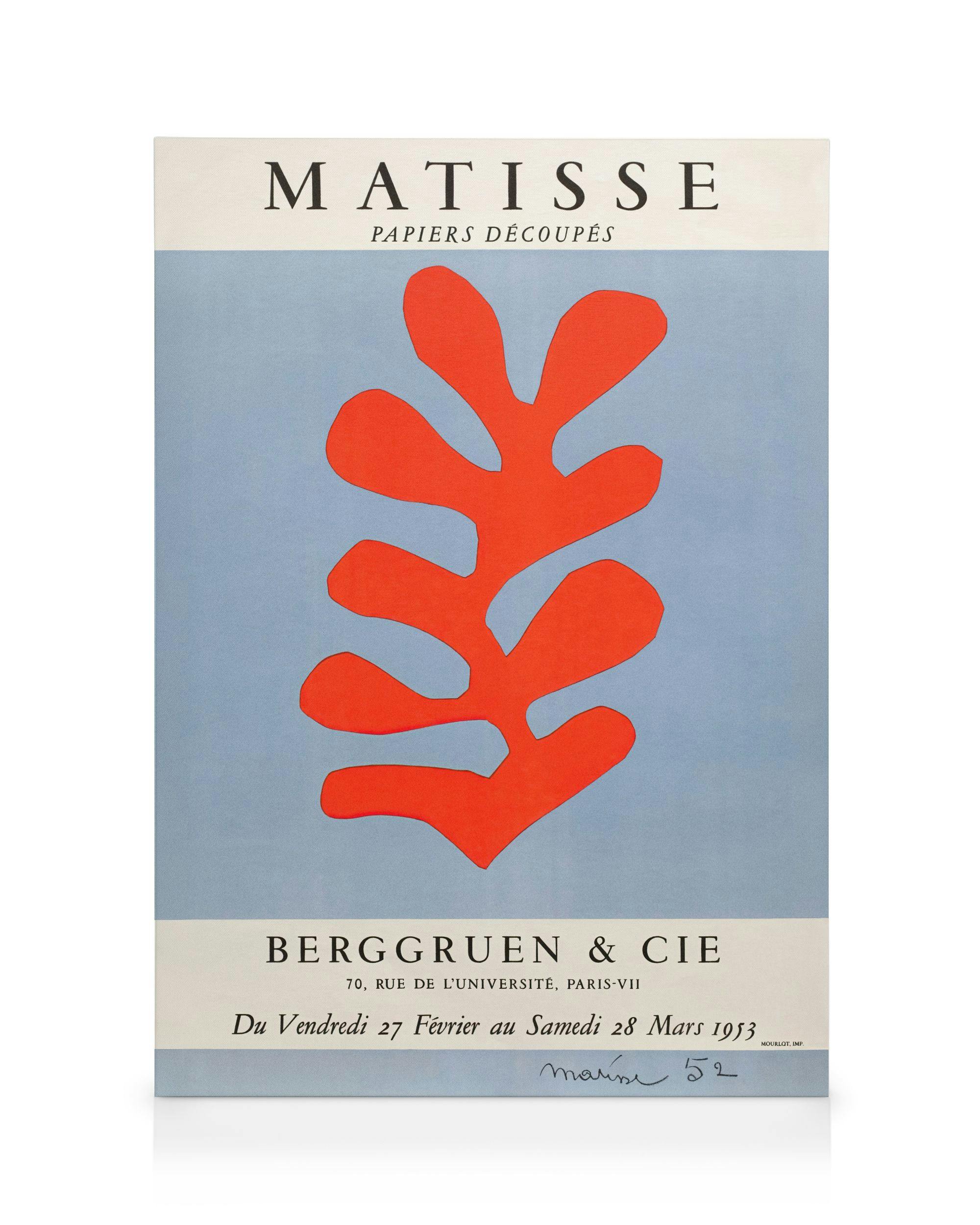 Canvas Prints Matisse - Red Algae on Sky Blue Background 1952 Canvas print (70x100 cm - Black Frame)