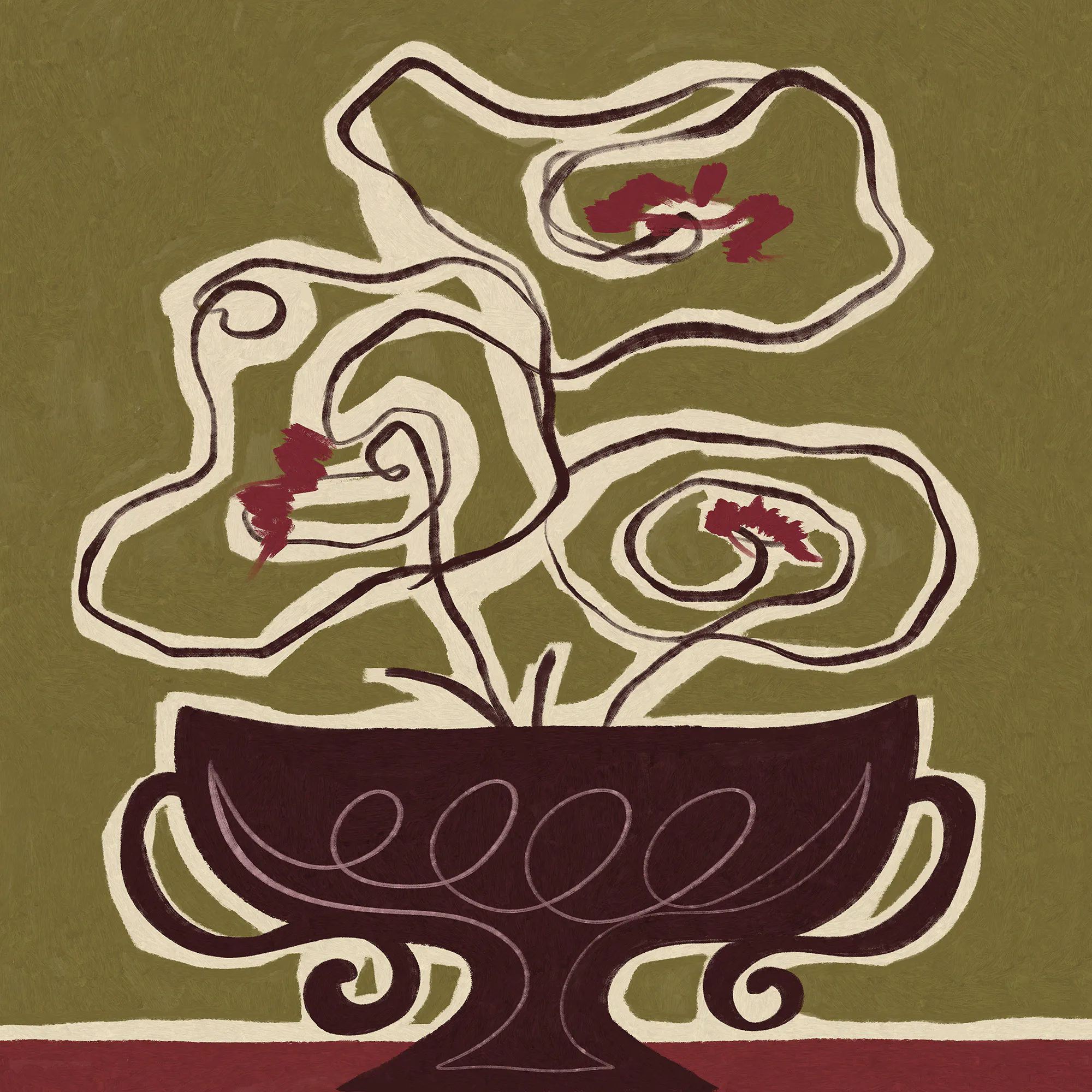 Olive Garden Vase, Abstract Olive Green Vase Wall Art