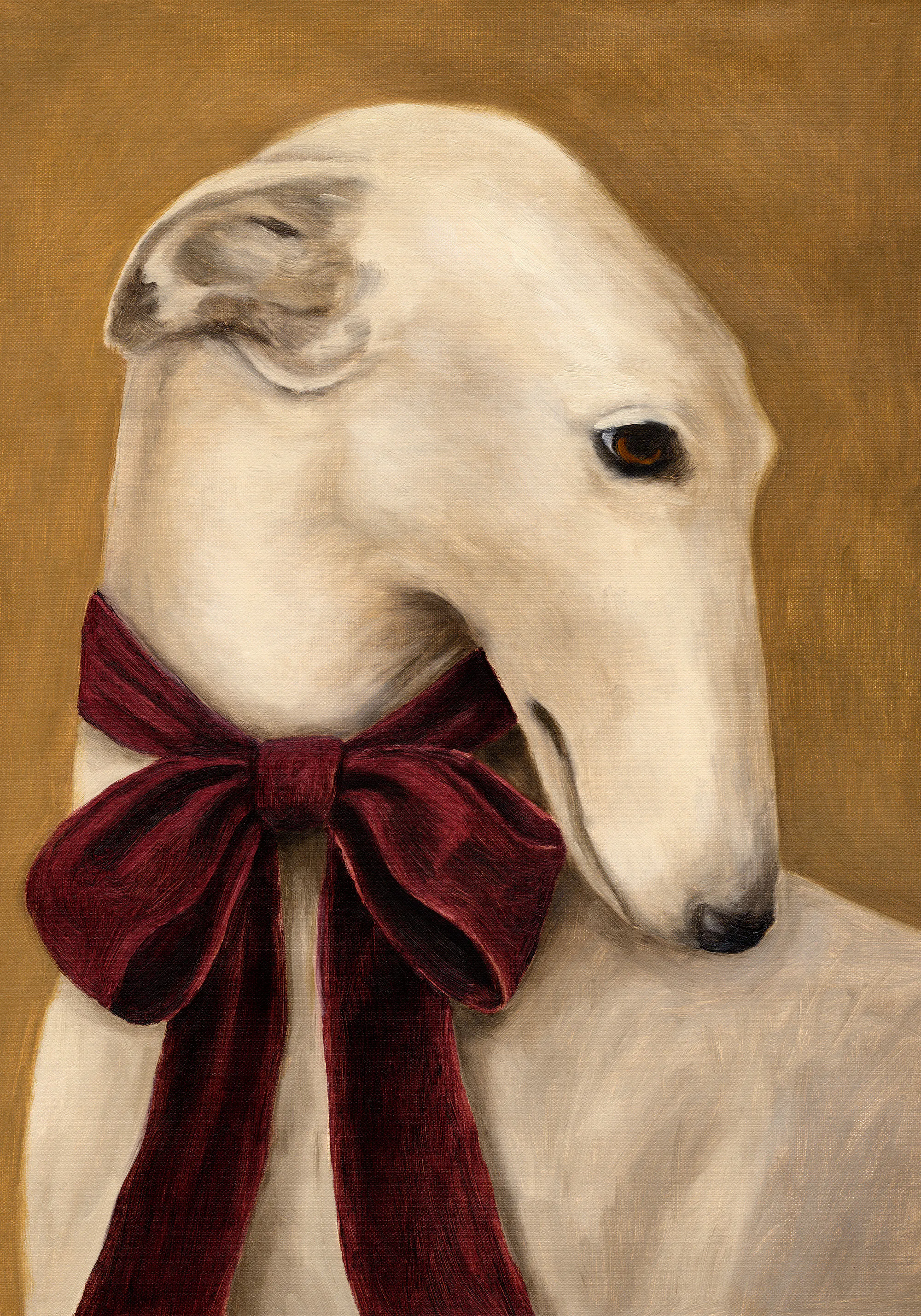 Velvet Greyhound, Elegant White Greyhound Dog with Red Bow Wall Art