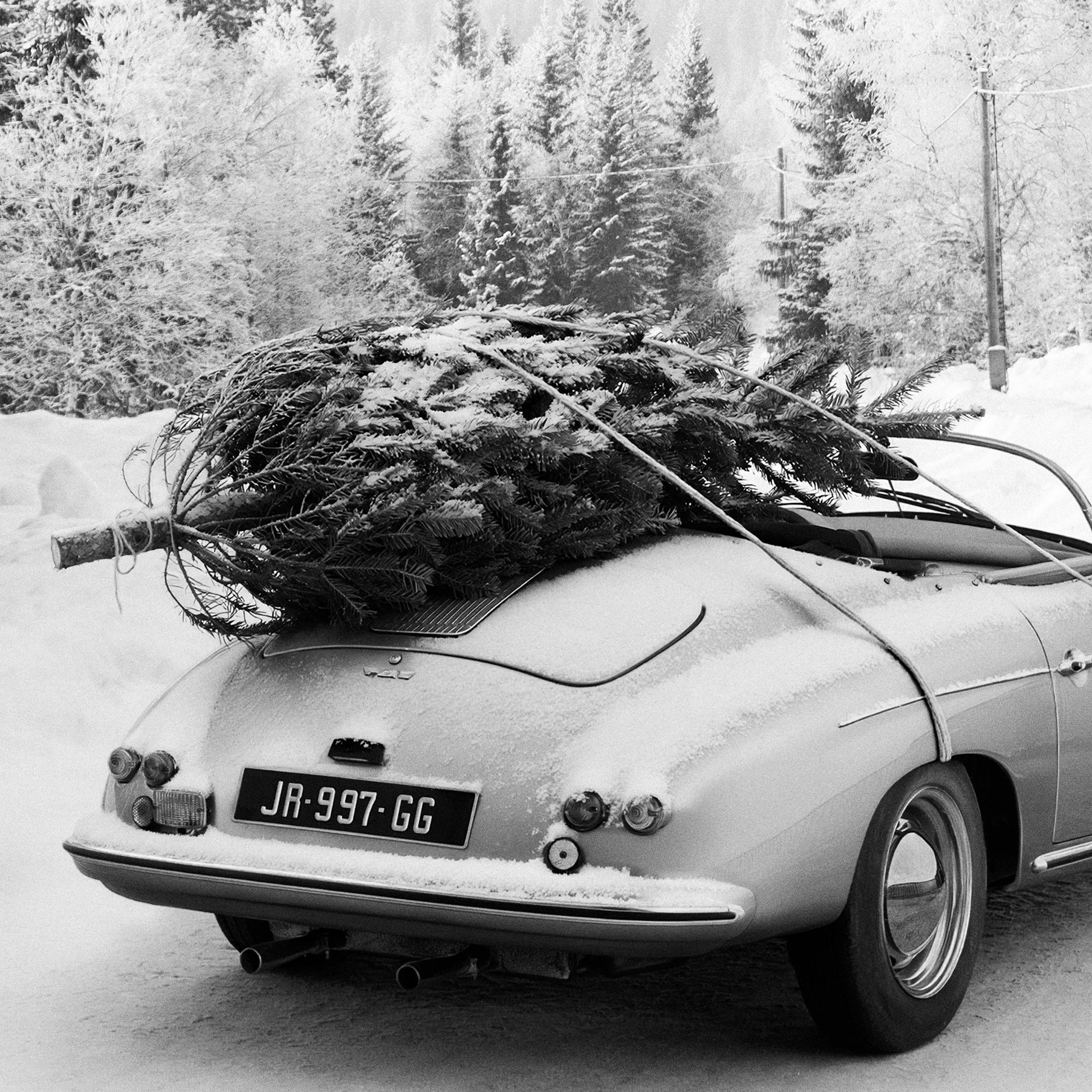 Home for Christmas, Vintage Car Snowy Christmas Landscape Wall Art