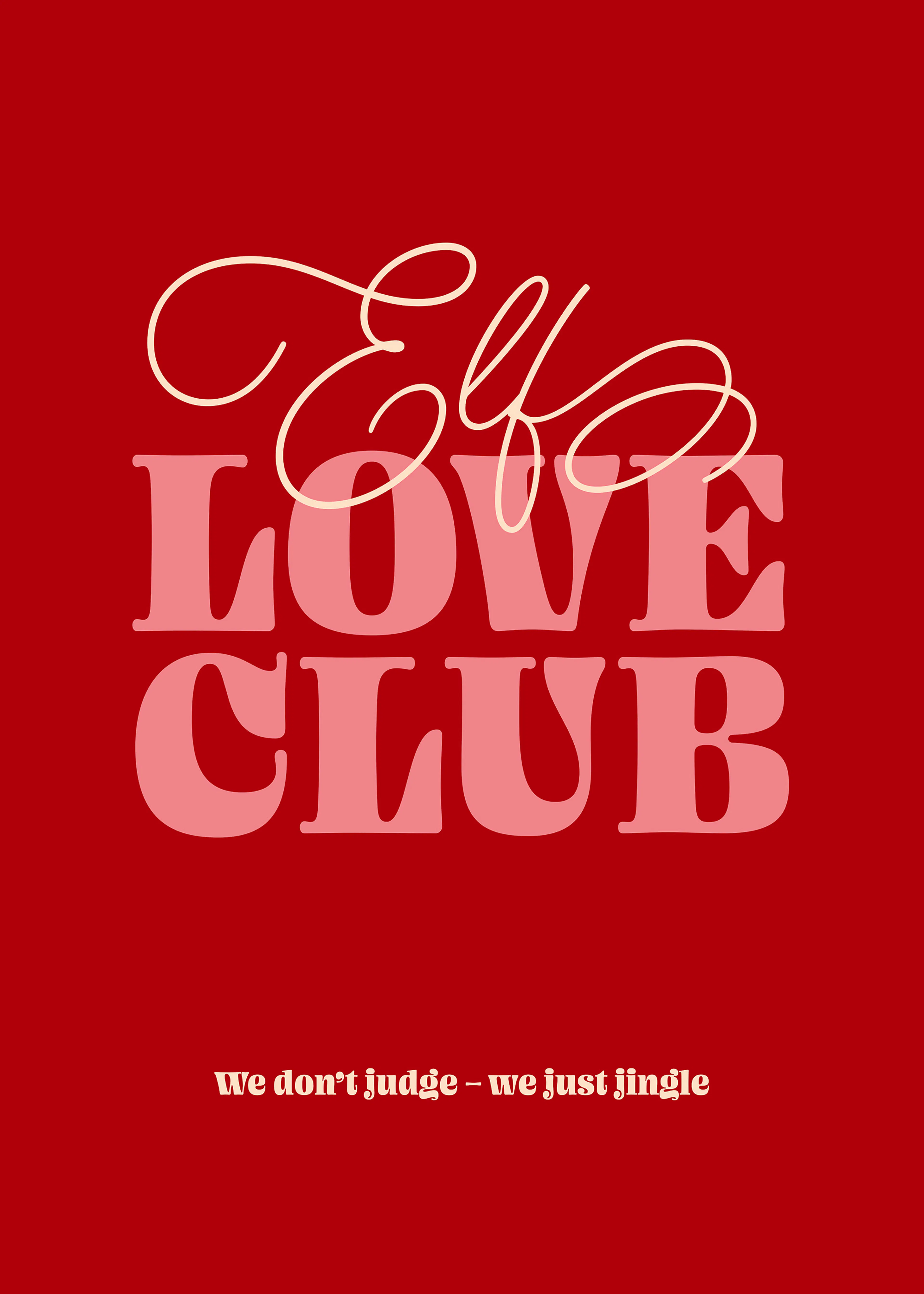 Elf Love Club, Póster Navideño Festivo con Fondo Rojo