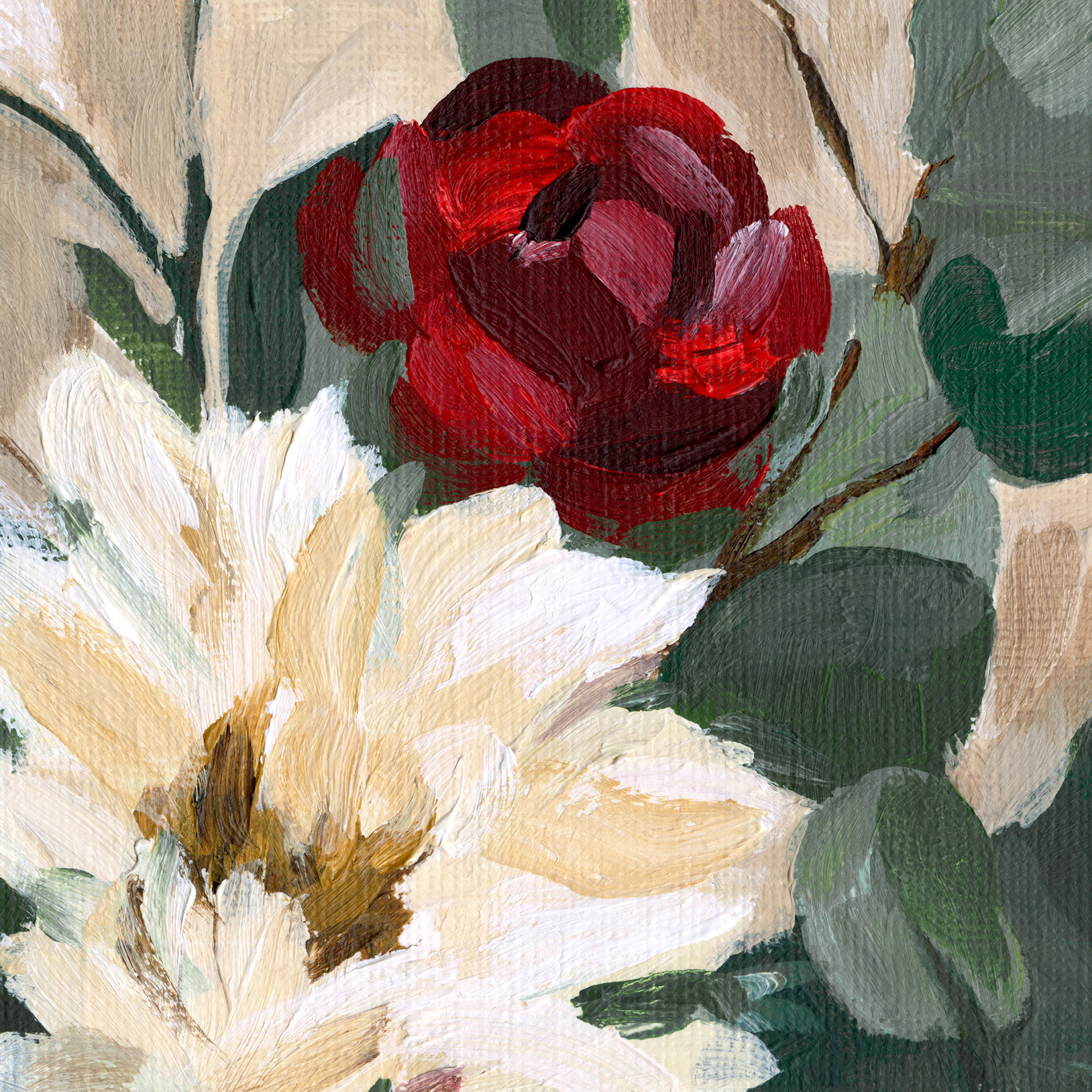 Crimson and Cream Blooms Print 0