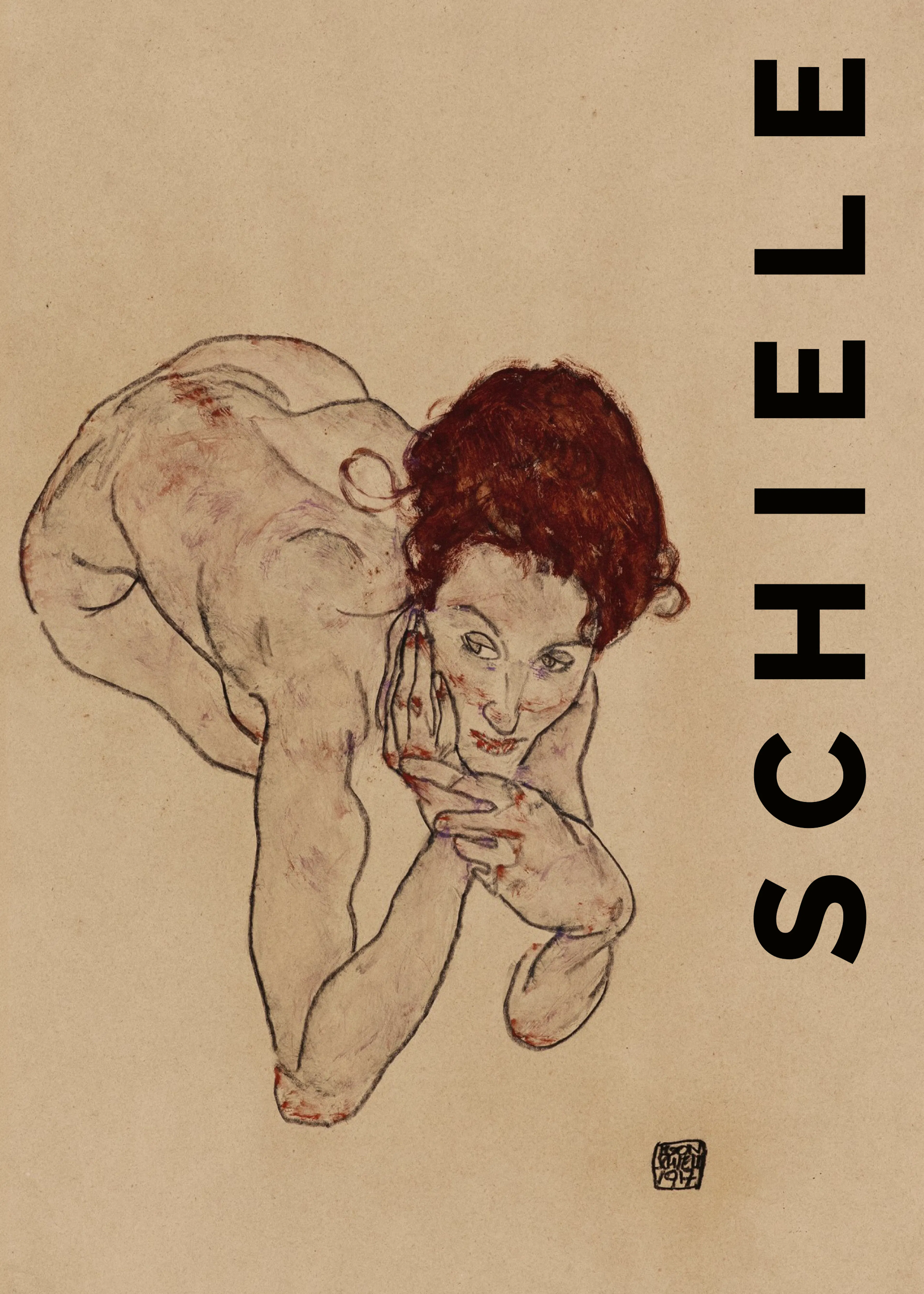 Egon Schiele - Crouching Female Nude Poster 0