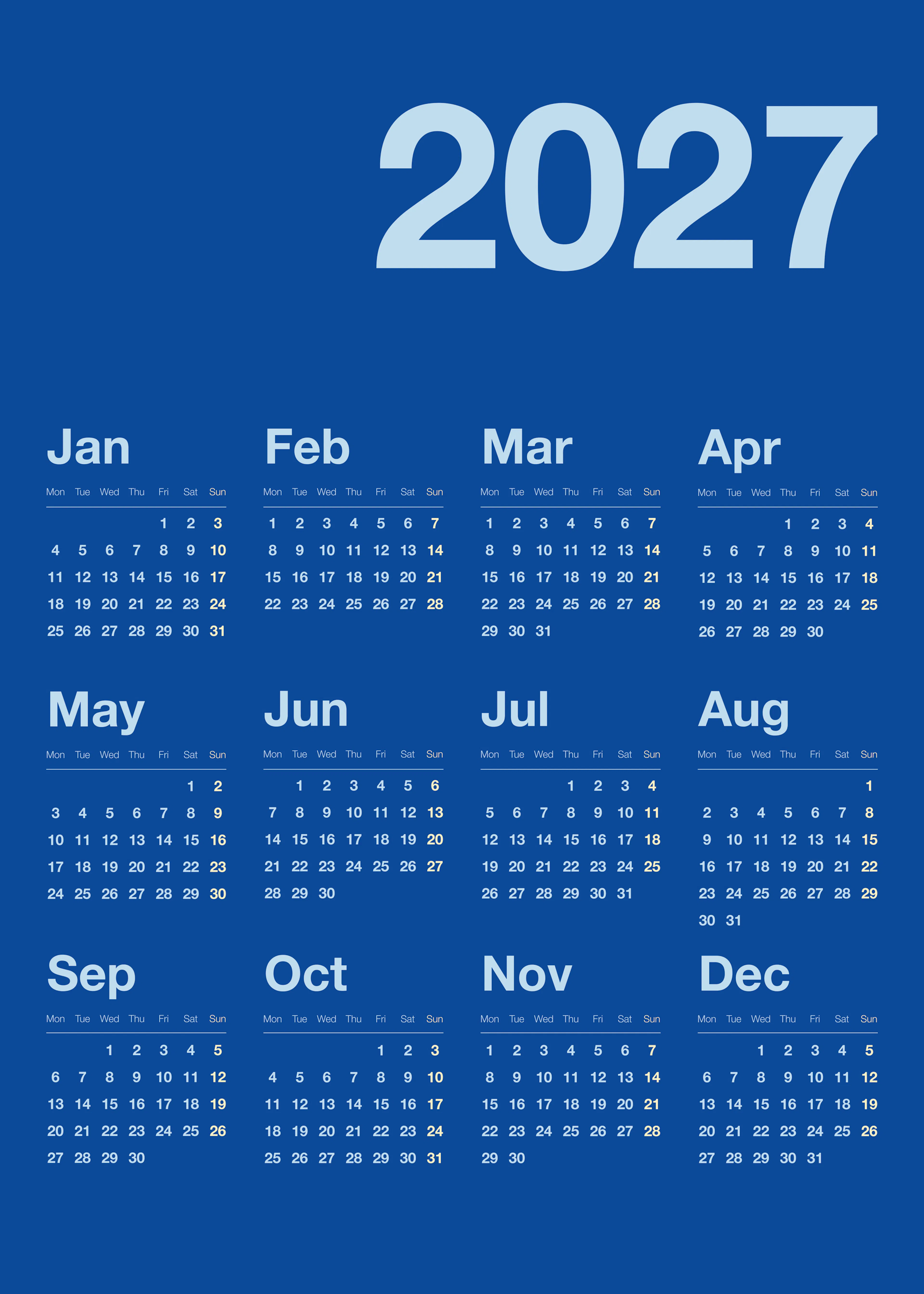 Blue Calendar 2027 Poster 0