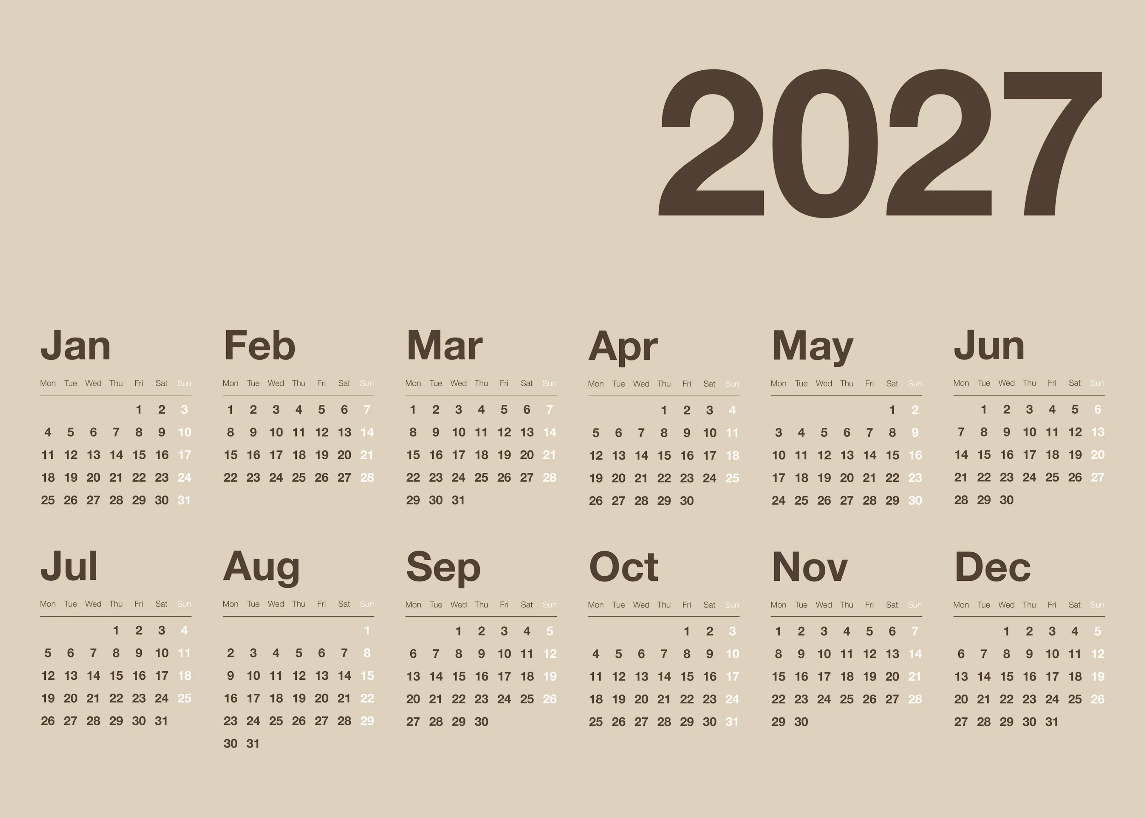 Beige Landscape Calendar 2027 Poster 0