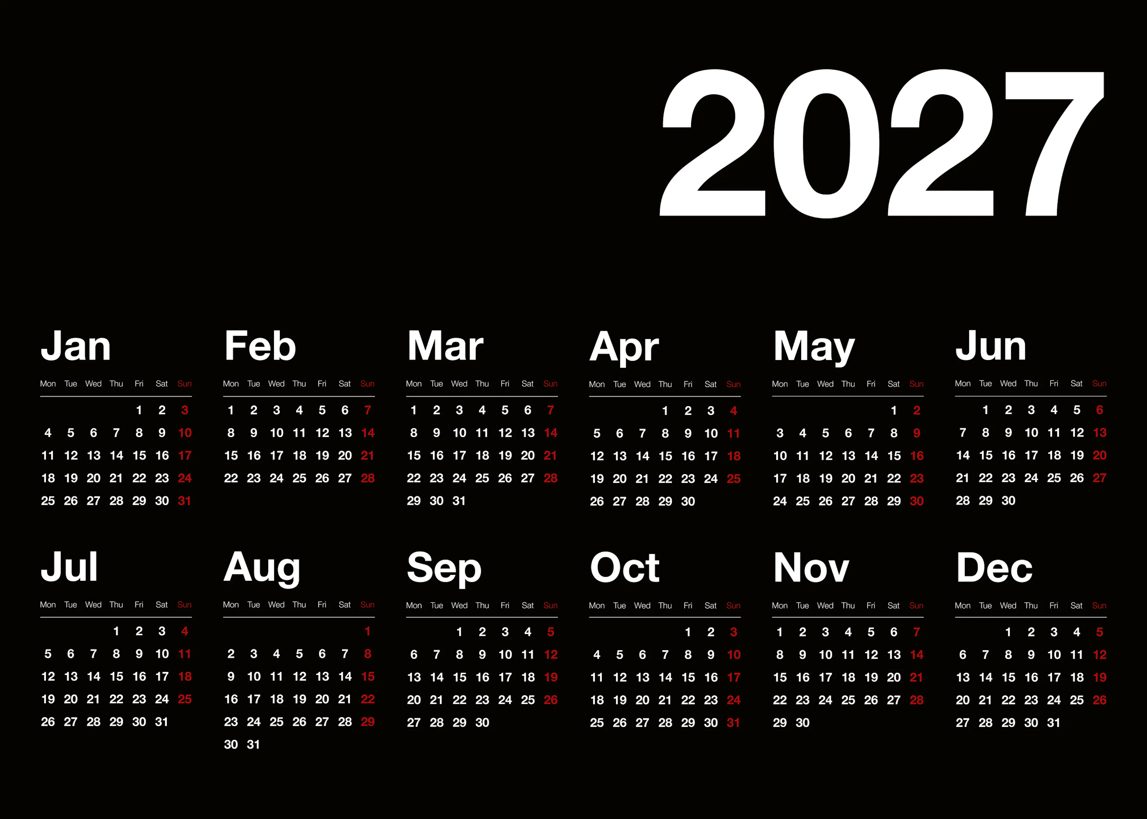 Black Landscape Calendar 2027 Poster 0