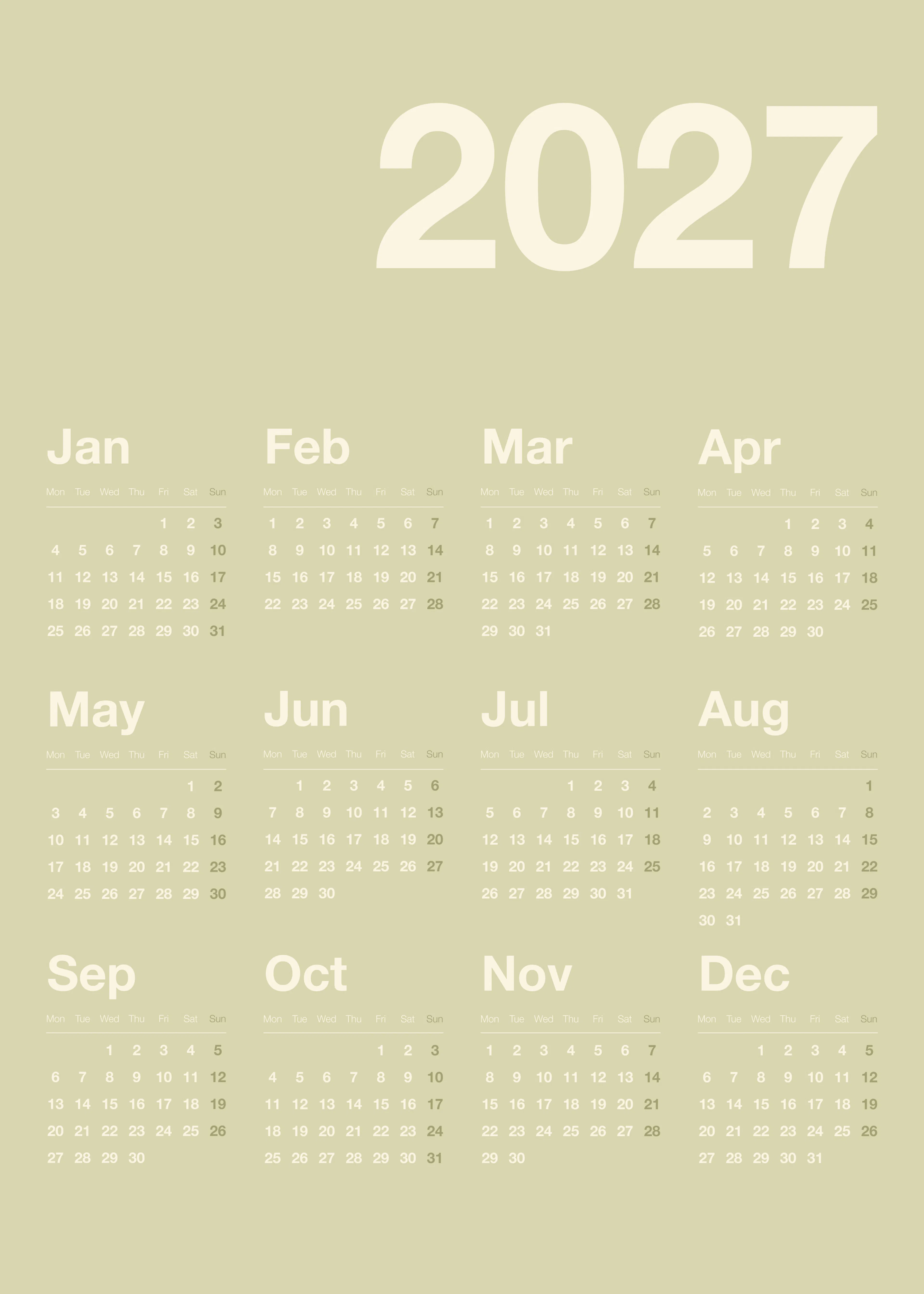 Green Calendar 2027 Poster 0