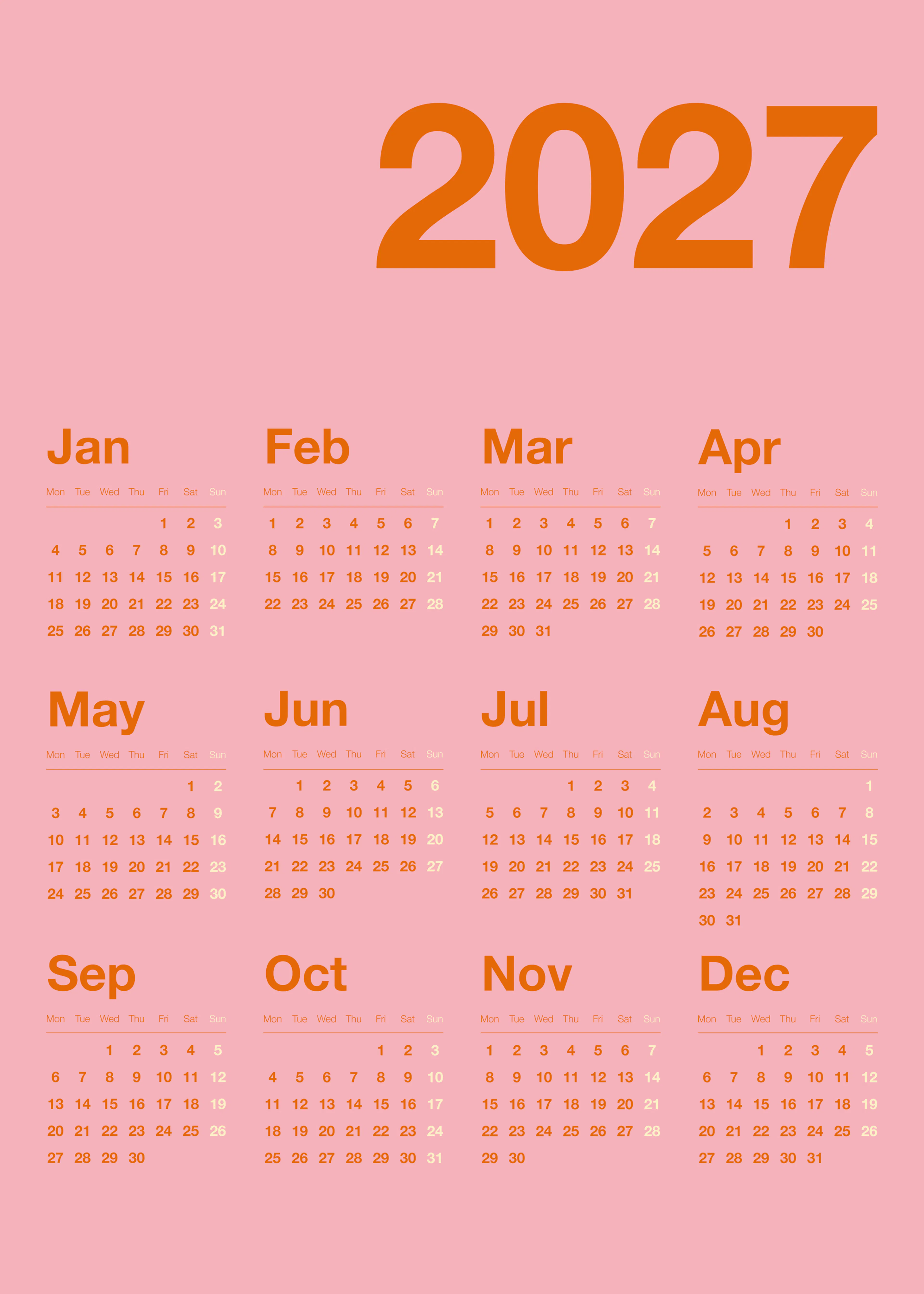 Pink Calendar 2027 Poster 0