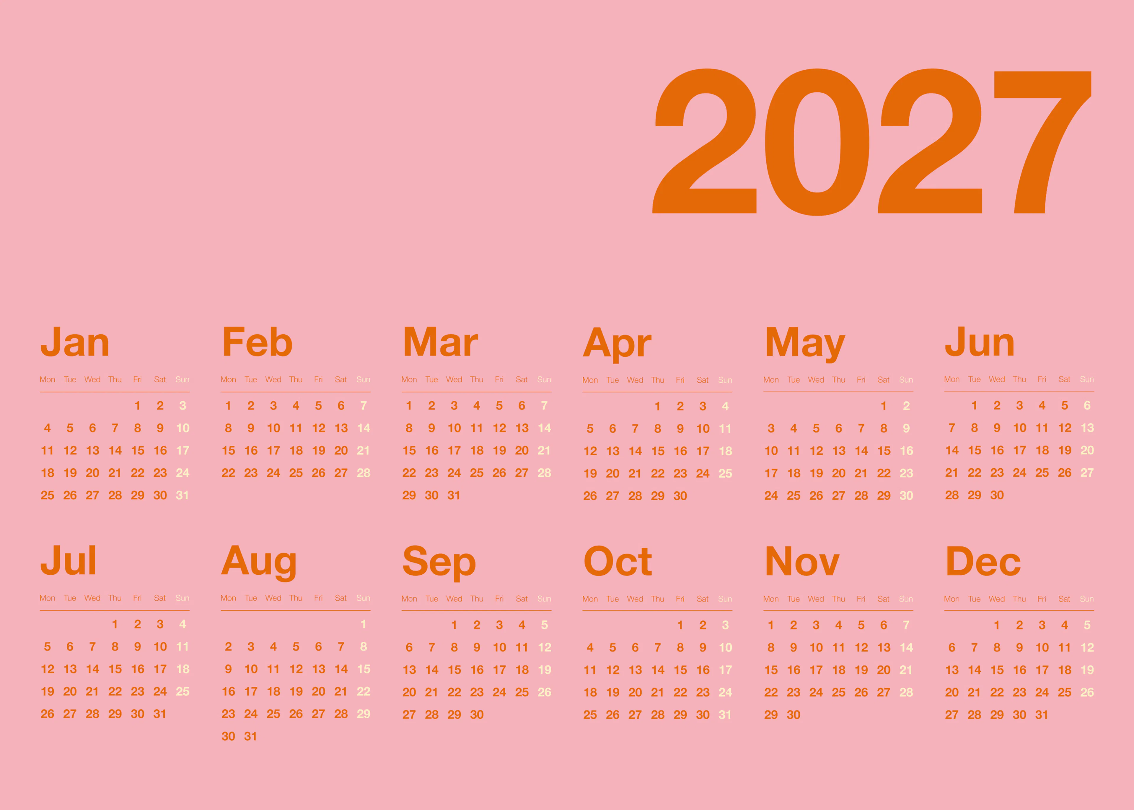 Pink Landscape Calendar 2027 Poster 0